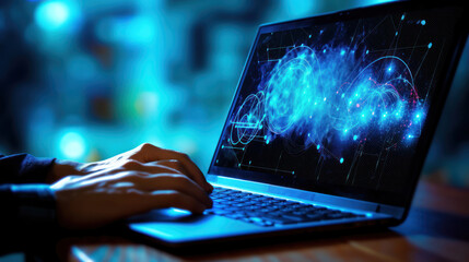 Businessman analyzing digital graphs on a laptop