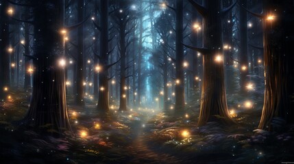 Christmas wonderland: magical forest with glowing lights and festive trees