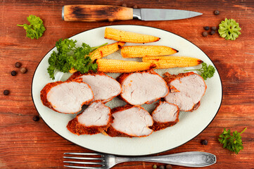 Baked pork meat.