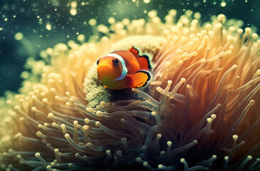 Naklejka na ściany i meble clownfish swimming in a vibrant coral reef