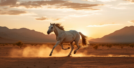 horse in the desert - obrazy, fototapety, plakaty