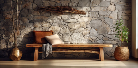 Boho style home interior design: Rustic bench
