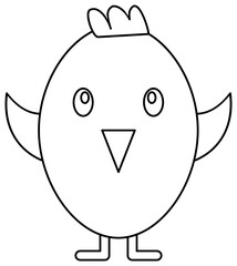 Easter chicken outline icon. Chick illustration isolated on transparent background. Coloring book page for children.