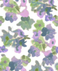 Blurry fuzzy floral seamless repeat pattern. Color blurred abstract flowers in trendy style. Backdrop for fabric - 672166367
