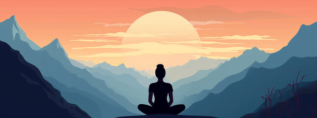 silhouette of a person meditating in the mountains