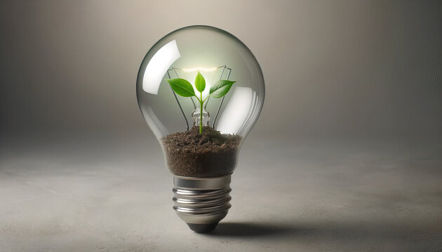 Una bombilla con una planta en su interior.