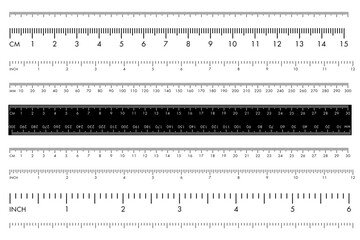 Measuring Rulers, inches and centimeters. isolated on white background - obrazy, fototapety, plakaty