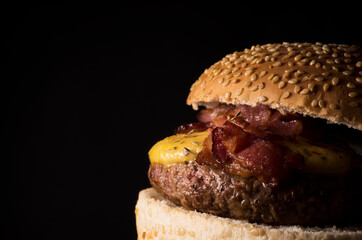 hamburger on black background