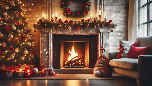 Christmas tree and fireplace
