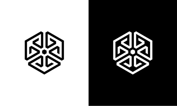 Abstract stripes arrow hexagon ornament logo