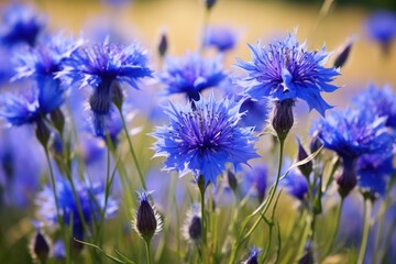 Fototapeta premium Beautiful cornflower flowers on the background. Generative AI