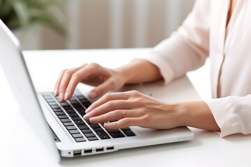 Close up view of person typing on their laptop