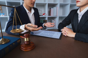 Lawyer hand concept justice with judge gavel, Businessman in suit or Hiring lawyers in the digital system. legal law, prosecution, legal adviser, lawsuit, detective, investigation legal consultant