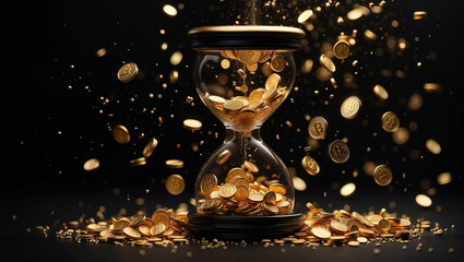The idea that time is money, along with bitcoin, 
 - obrazy, fototapety, plakaty