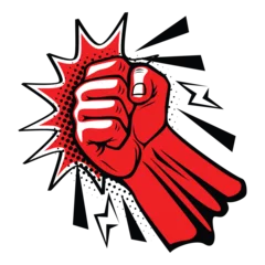 Deurstickers Explosive blow fist, strong punch upward blow, uppercut in comic style. Fist punching, hit strong fist. Vector on transparent background © Kiselov