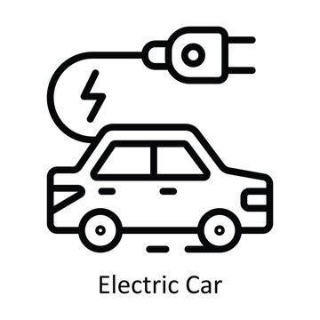 Electric Car vector  outline Design illustration. Symbol on White background EPS 10 File