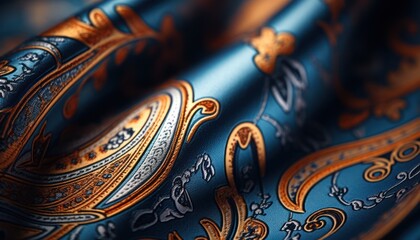 Photo of a Stylish Close-Up of a Striking Blue and Gold Tie