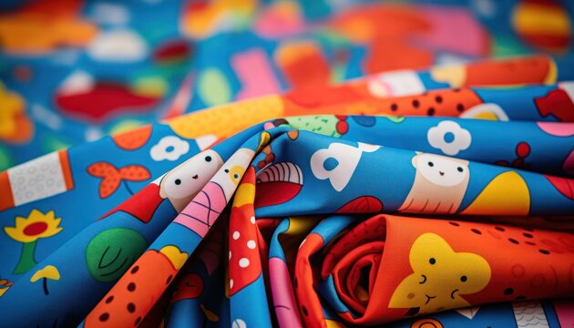 Photo of a Vibrant Stack of Children's Fabrics in Various Colors