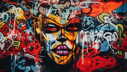 Photo of a Vibrant Mural Adorning a City Wall With Expressive, Eye-Catching Street Art