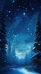 Winter Christmas Landscape at Night
