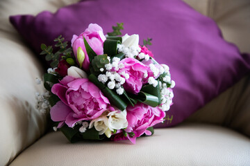 beautiful pink and violet bridal bouquet
