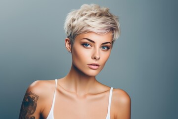 portrait of a young girl with a short haircut and styling. style, fashion