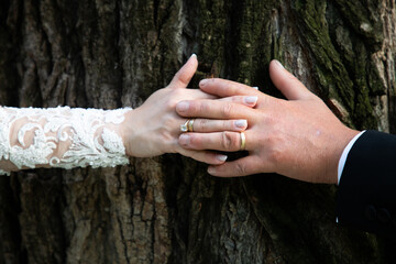 happy bride and groom posing on their wedding day