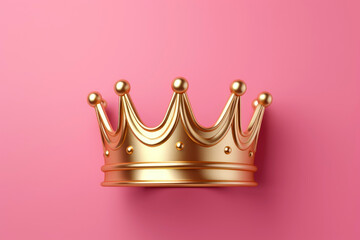 golden crown isolated on pink background - obrazy, fototapety, plakaty