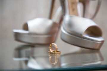 bridal shoes and wedding rings