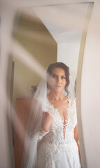 Fototapeta premium beautiful bride in gorgeous white wedding dress