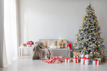 Christmas Home Interior with White Christmas tree