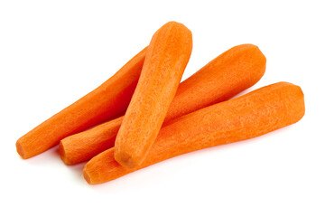 Peeled Carrots, isolated on white background.