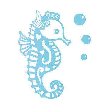 Children's illustration of a seahorse. Seahorse silhouette with pattern. Children's dreams and animals. Cute creatures. 