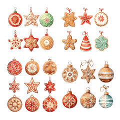 gingerbread house and cookies christmas ornament watercolor on white background