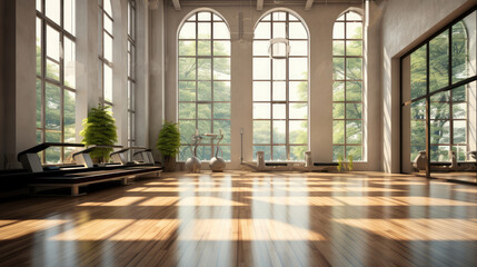 Large gym with windows.
