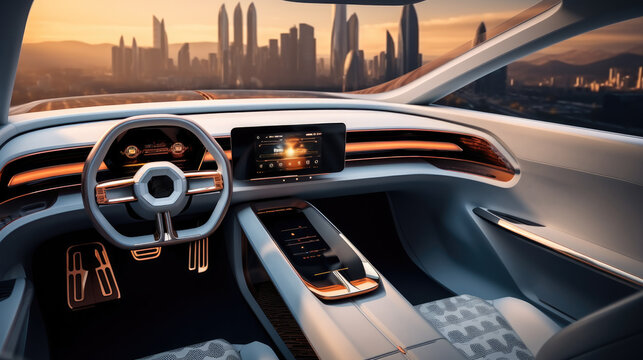 Interior of an SUV car in the future.