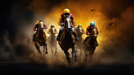 Foto op Canvas a group of horses and jockeys are racing © Kien