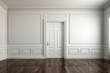 white door in the white empty room without furniture