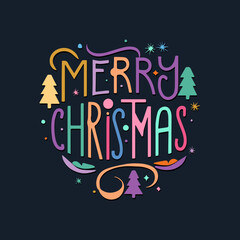 Fototapeta premium Merry Christmas hand drawn lettering