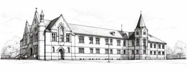 Obraz premium Castle Landscape. Sketch illustration.