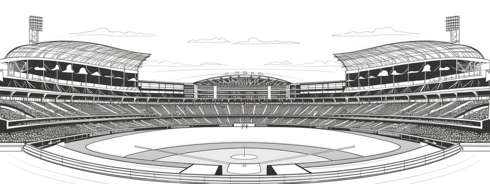 Baseball stadium. Sport graphic sketch. Black and white illustration