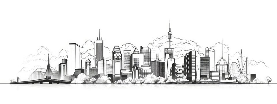 Panorama town, city landscape. Vector sketch illustration