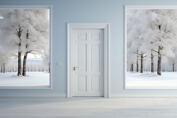 white door in the white empty room without furniture