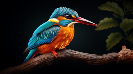 Obraz premium Cute, vibrant alcedo at this bird perched on a dark background
