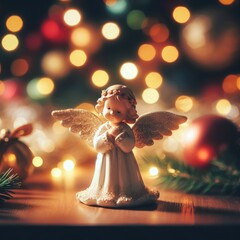 angel figure with christmas decoration background