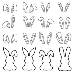Set of bunny ear line art. Rabbits vector illustration