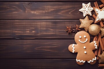 tasty christmas cookie on wooden table copy space