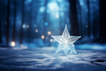 blue christmas background with a white Christmas star. Season greetings concept. Generative AI - obrazy, fototapety, plakaty