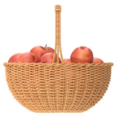 3D rendering illustration of some red apples in a wicker basket