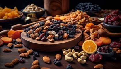 Photo of a Nutty Mix of Dried Fruits with Cranberries and Raisins - obrazy, fototapety, plakaty